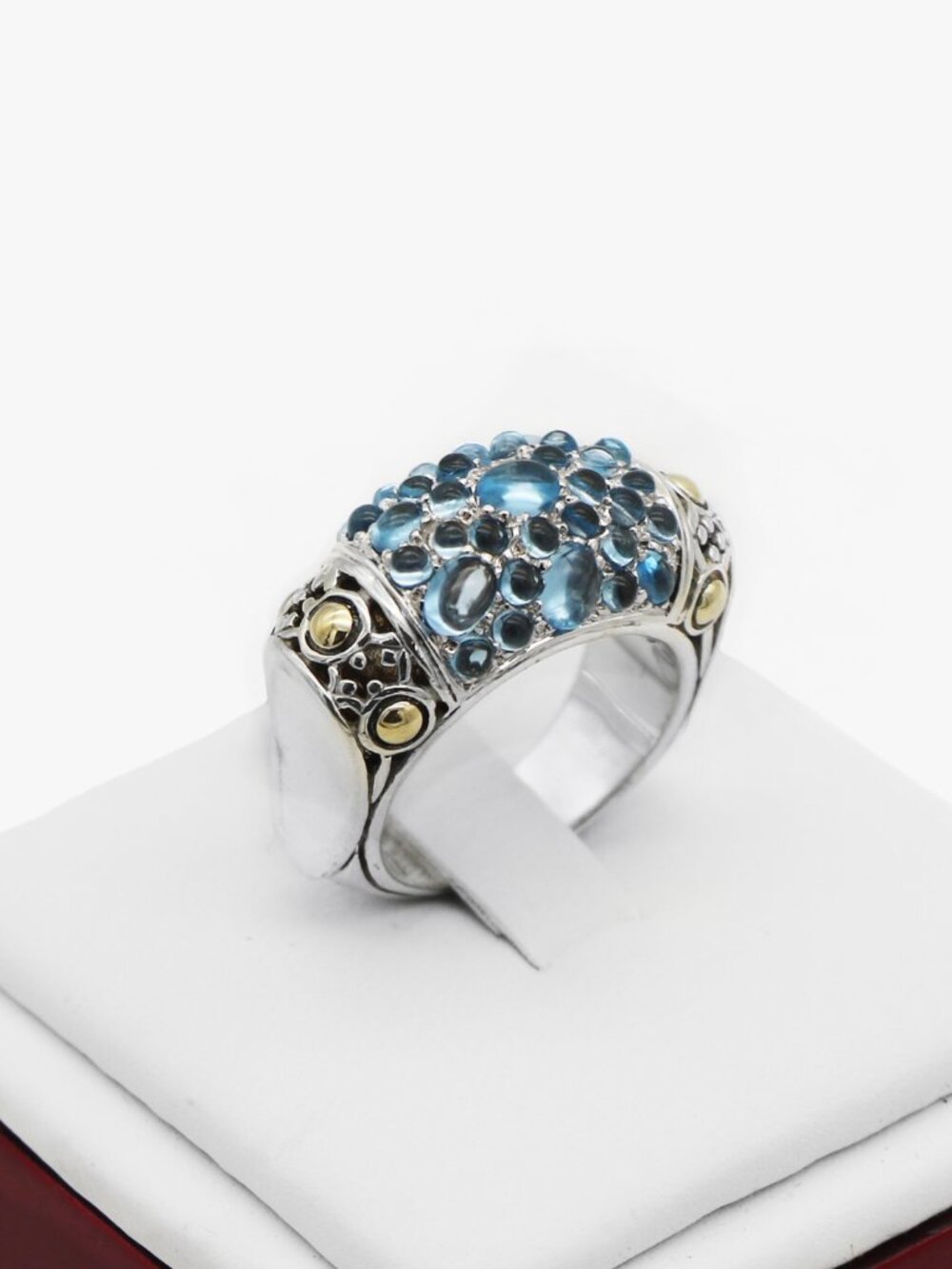 John Hardy 925 Silver 18K Jaisalmer Dot Blue topaz Ring